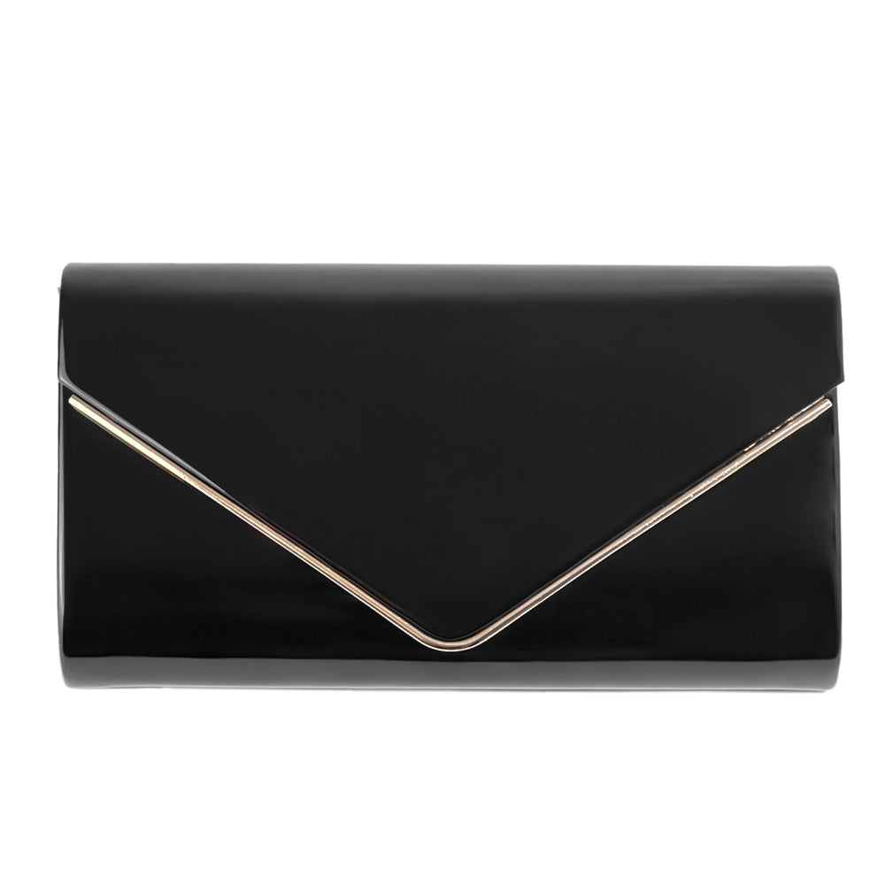 New European And American Style Minimalist Metallic V Chain Patent-leather Clutch, Exuding Elegance And The Perfect Choice For Weddings And Formal Occasions