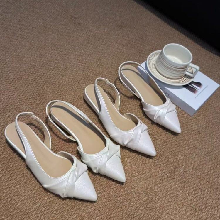Women Pearlescent Elegant Backless Sandals, Unique Design Pointed Toe Fashion Shoes, Versatile Summer Footwear, 2026 New Arrival