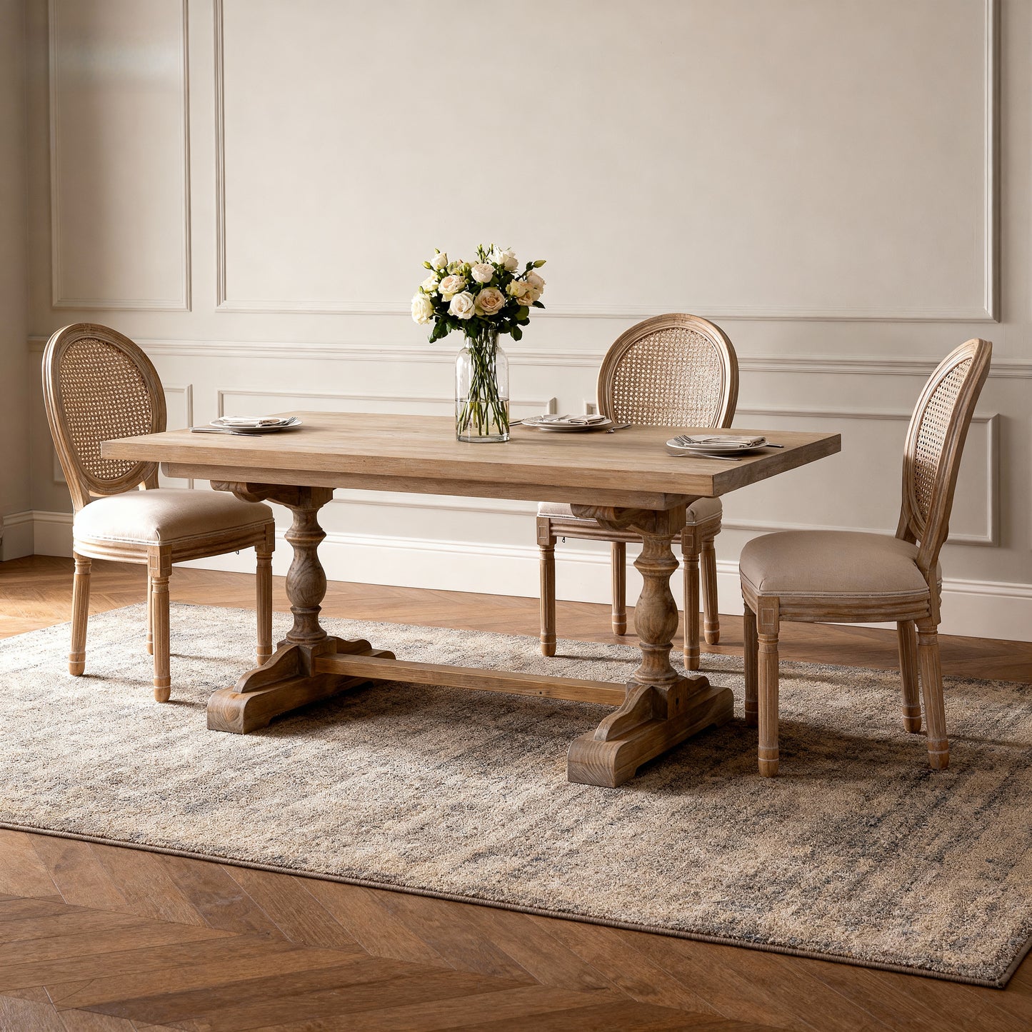 French Country Dining Chairs Set Of 2, Upholstered  Chairs With  Round Back, Wire Drawing  Techniques ,  For Living Room, Kitchen , Restaurant Use, Beige