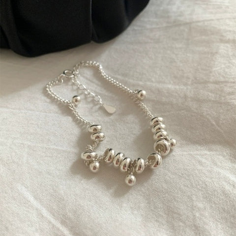 1pc 999 Sterling Silver Coil Bead Charm Bracelet, Minimalist Style, Perfect For Daily Wear And Valentine's Gift