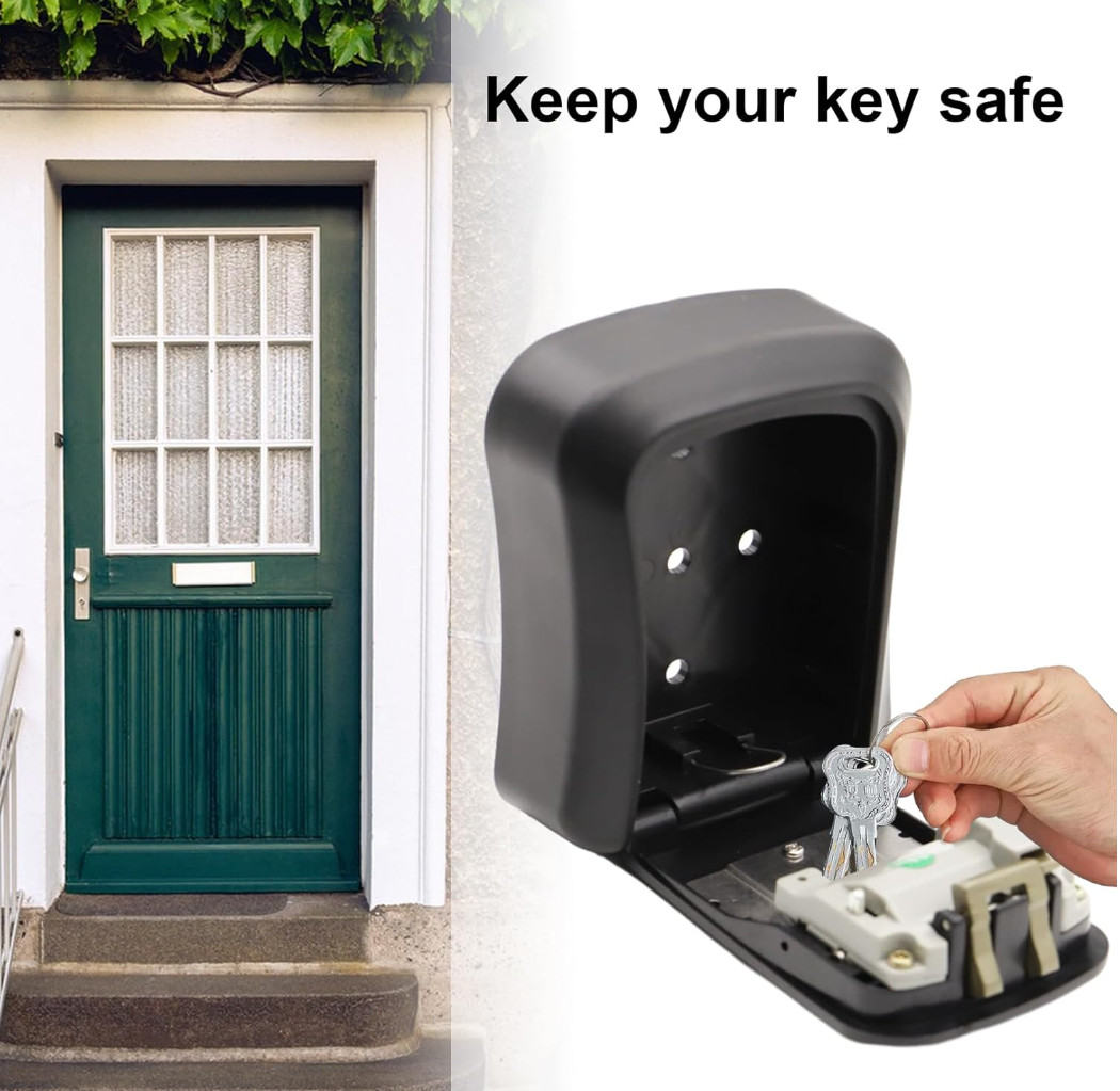 Wall Mounted Key Safe, 4 Combination Key Safe Outdoor Security Key Lock Box UK