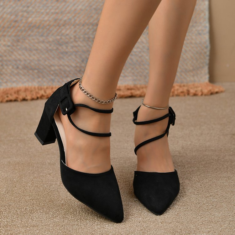 Korean Fashion Pointed Toe Buckle Strap High Heel Sandals