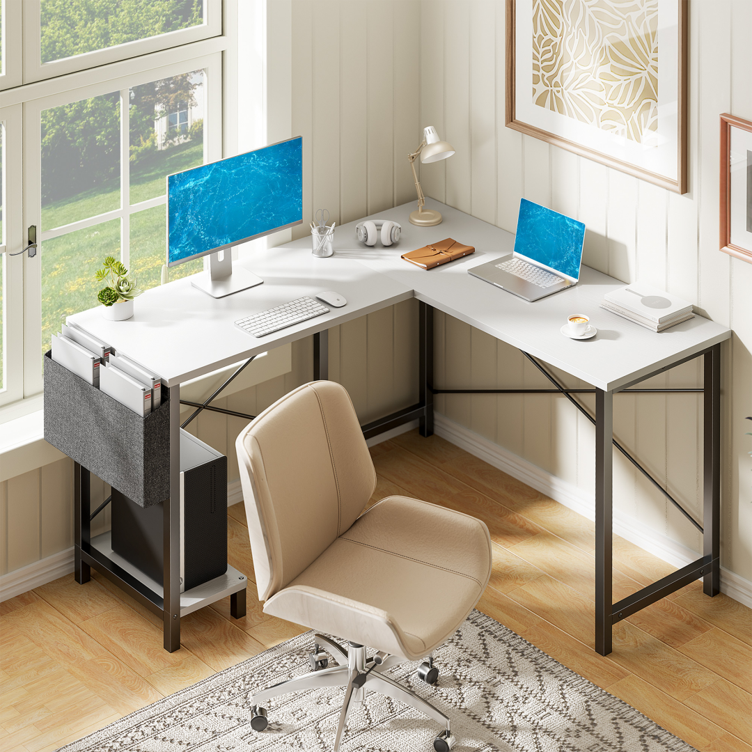 49-Inch L Shaped Desk - Computer Desk Corner Desks Gaming Desk PC Table, With CPU Stand Side Bag For Home Office Dorm Sturdy Writing Workstation