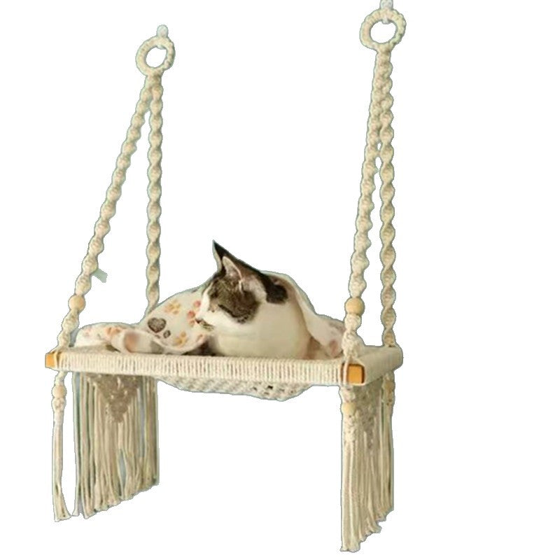 Bohemian-style Cotton Rope Hand-woven Pet Hammock Basket Pet Bed