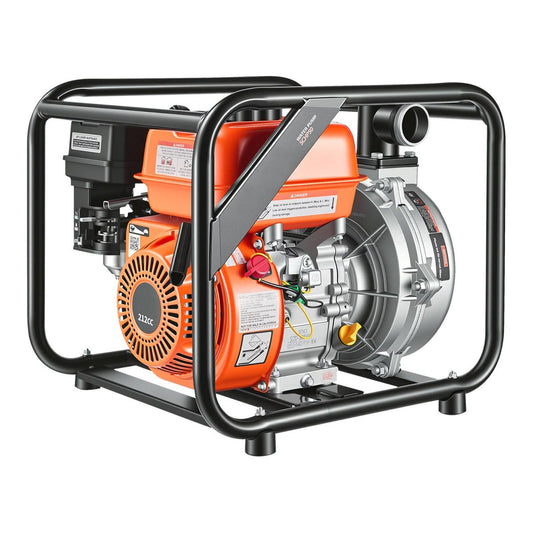 Gas Powered Water Pump, 2 In, 128 GPM 6HP Semi Trash Water Transfer Pump Portable, Gasoline Engine With 25 Ft Discharge Hose, Heavy Duty Frame, Cast Iron Impeller, For Irrigation, Ponds, Pools