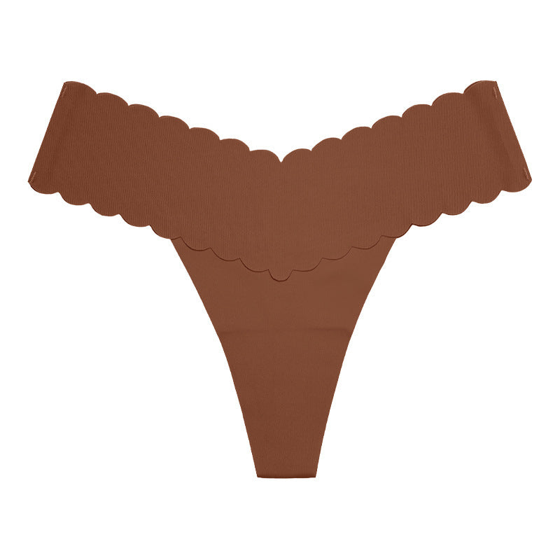 Plus-size Wavy-edged V-shaped Breathable Cotton-crotch Fitness Thong