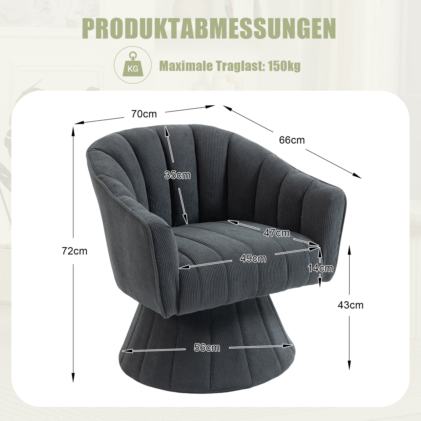 Elegant 360 Swivel Chair With Ergonomically Shaped Seat And Back Upholstery, Enveloping Armrests As Well As A Modern Design And Stable Base, Perfect For The Office, Living Room Or Home Office.