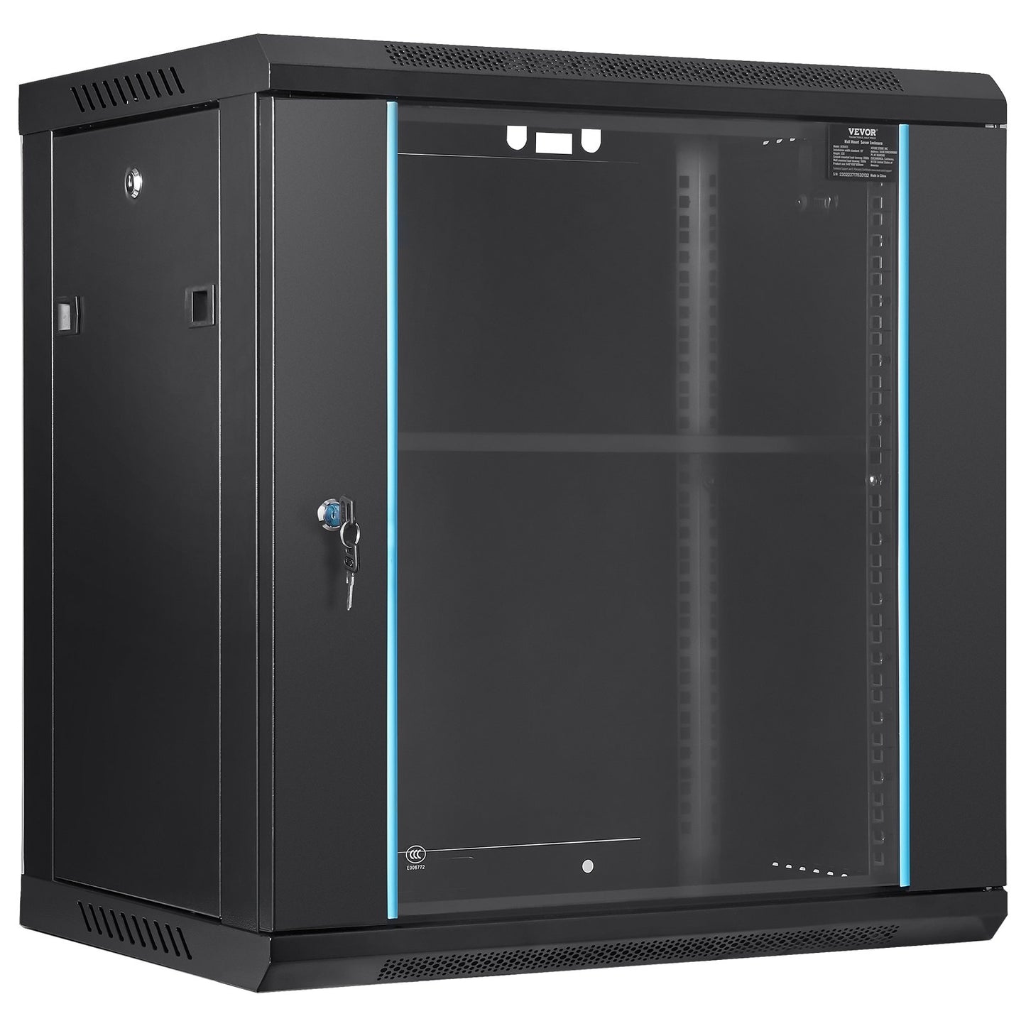 12U Wall Mount Network Server Cabinet, 15.5 Deep, Server Rack Cabinet Enclosure, 200 Lbs Max. Ground-mounted Load Capacity, With Locking Glass Door Side Panels, For IT Equipment, A V Devices