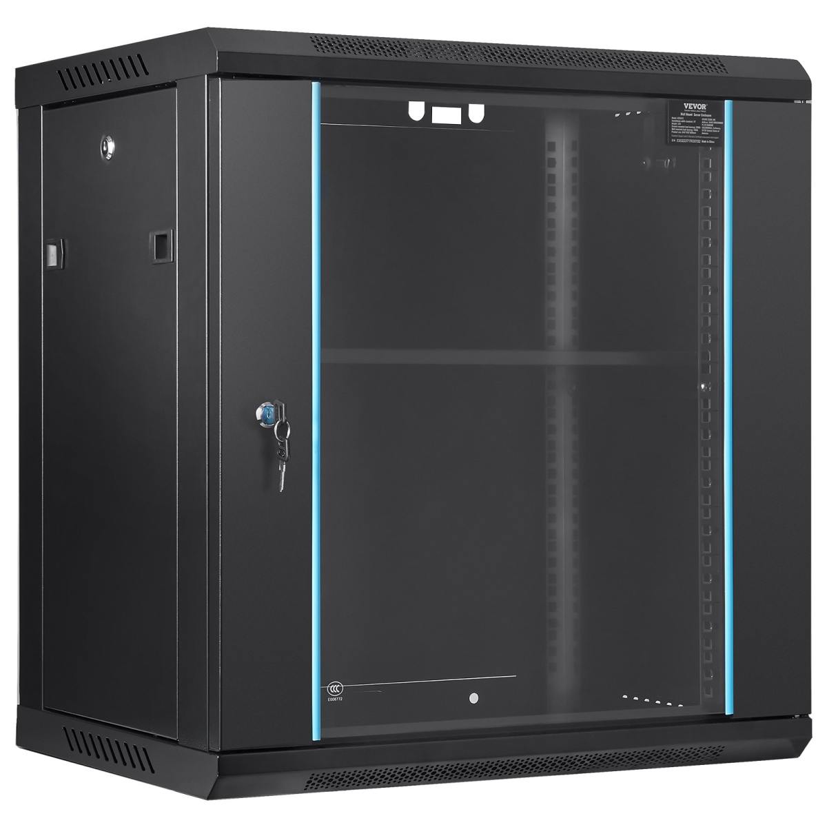 12U Wall Mount Network Server Cabinet, 15.5 Deep, Server Rack Cabinet Enclosure, 200 Lbs Max. Ground-mounted Load Capacity, With Locking Glass Door Side Panels, For IT Equipment, A V Devices