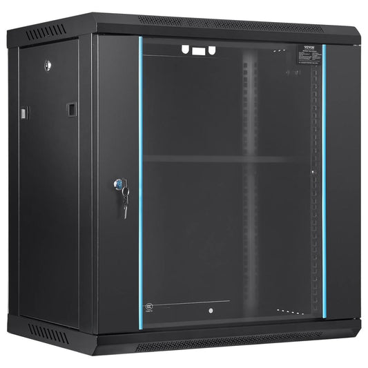 12U Wall Mount Network Server Cabinet, 15.5 Deep, Server Rack Cabinet Enclosure, 200 Lbs Max. Ground-mounted Load Capacity, With Locking Glass Door Side Panels, For IT Equipment, A V Devices