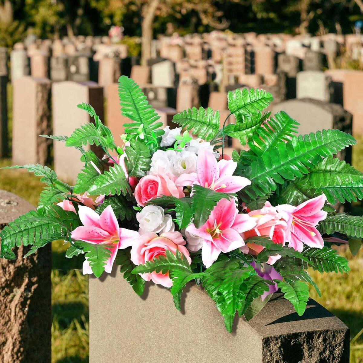 Artificial Fern Leaves Stem Green Cemetery Leaf Picks Wedding Flower Arrangements