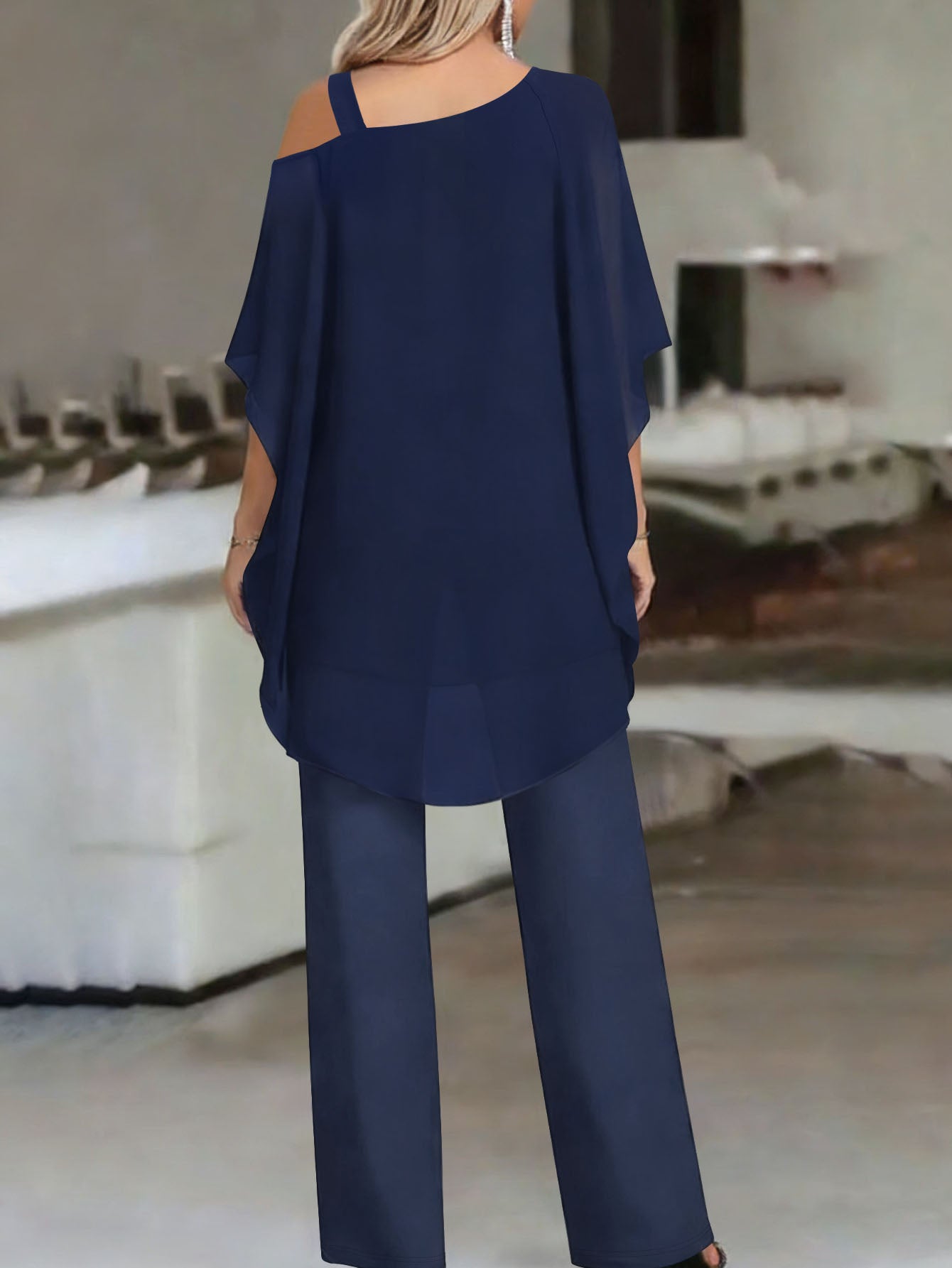 Cold Shoulder Asymmetrical Ruffle Blouse & High Waist Wide Leg Pants Set For Women Casual Elegant Two Piece Outfit Casual Office Wear
