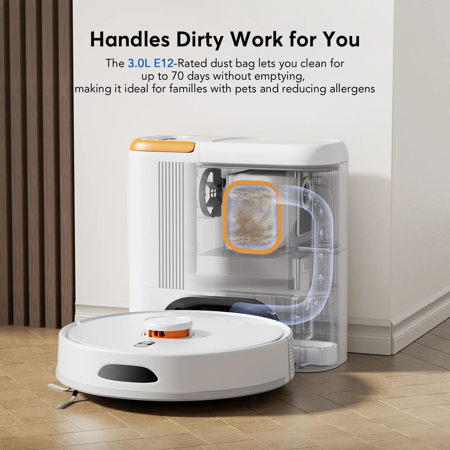 L21m PLUS Pet-Friendly Robot Vacuum Cleaner, TPU Rubber-Bristle Brush 6000Pa Powerful Suction, 3.0L Large Dust Bag, LiDAR Mapping, Auto Resume Cleaning For Home With Dogs Cats