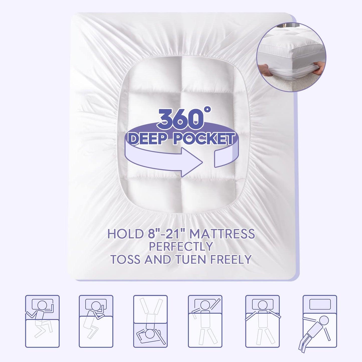 Ultra-Soft Quilted Cooling Mattress Topper Pad, Pillow Top Mattress Topper, Ultra-Soft Quilted Cooling Mattress Protector, Suitable For 8-24 Inch Deep Mattresses, 450G 900G 1200GSM Filling Options