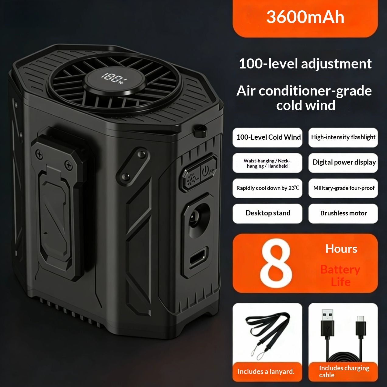 Portable Cooling Rechargeable Waist-Hanging Fan