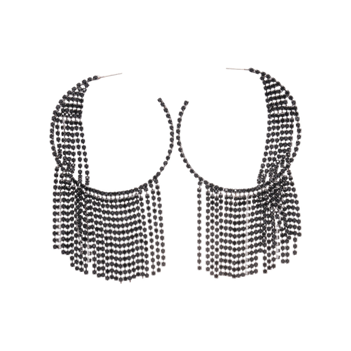 New European American Round Full Paved CZ Tassel Stud Earrings With Silver Needle, Luxurious Exaggerated Unique Light Luxury High-End Ear Jewelry For Women