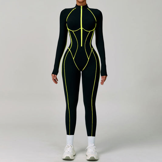 Contrast Color One-piece Quick-drying Yoga Clothes Back Tight Workout Clothes High Strength Sports Running Jumpsuit 9317