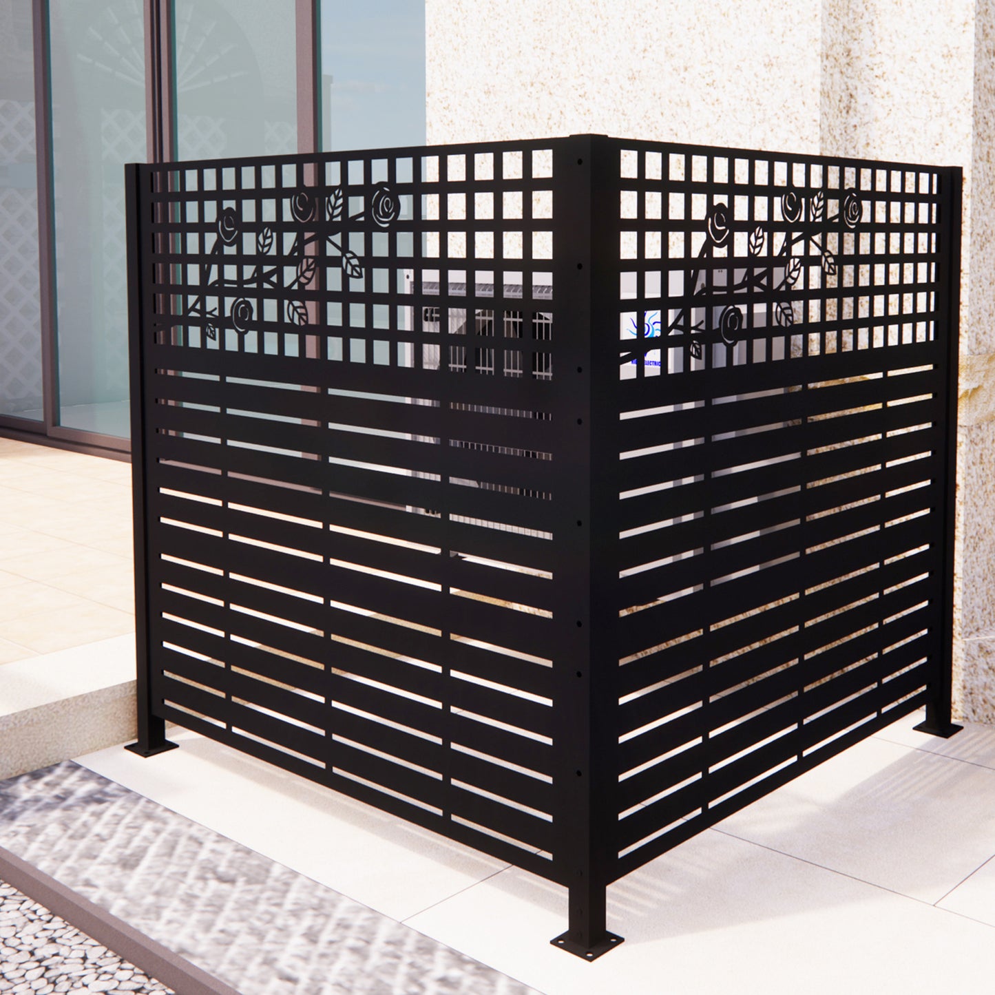 W48'' X H47.3'' X 2 Panels Metal Privacy Screen, Outdoor Privacy Panels, Trash Can Enclosure, Air Conditioner Fence, Pool Equipment Enclosure, Backyard Fencing, Rose Black