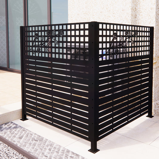 W48'' X H47.3'' X 2 Panels Metal Privacy Screen, Outdoor Privacy Panels, Trash Can Enclosure, Air Conditioner Fence, Pool Equipment Enclosure, Backyard Fencing, Rose Black