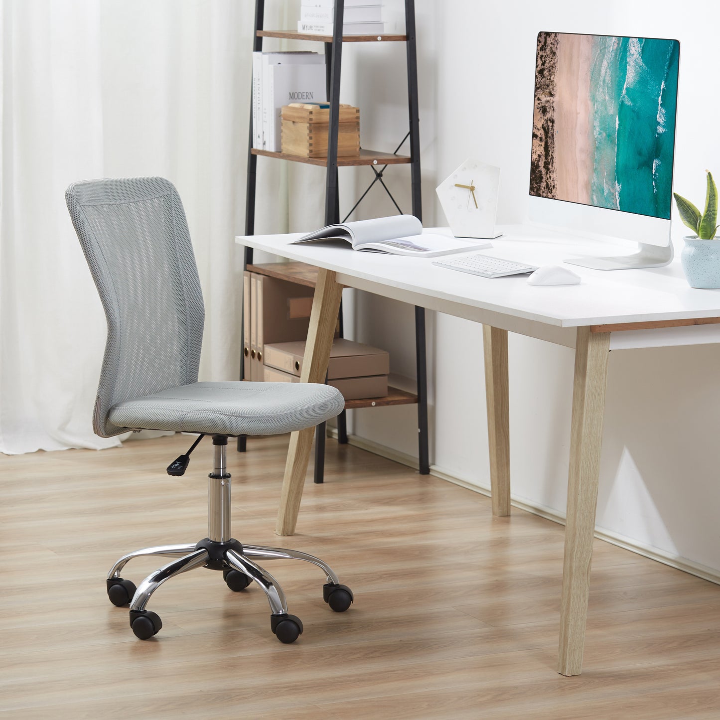 Vinsetto Office Chair, Armless Desk Chair, Adjustable Computer Swivel Chair With Rolling Wheels And Mesh Back For Home Work Study, Grey