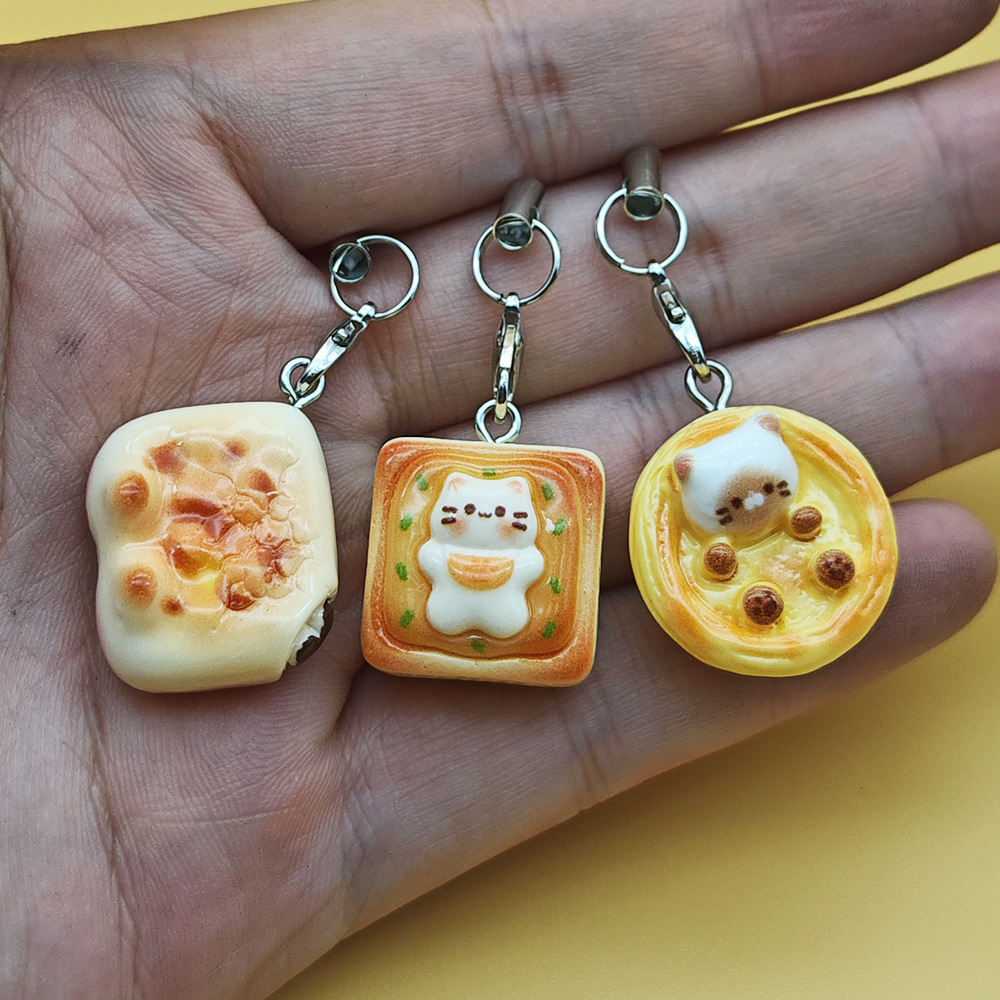 New Cute Kitten Egg Tart Simulation Mobile Phone Pendant