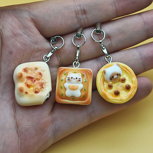 New Cute Kitten Egg Tart Simulation Mobile Phone Pendant