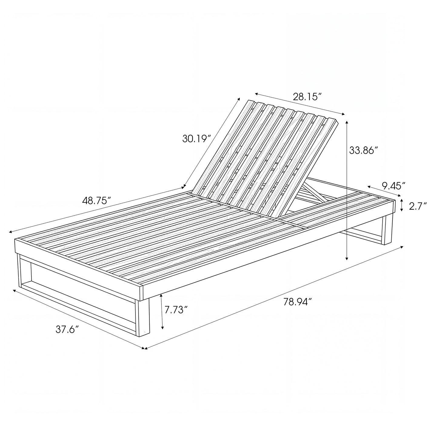 Black Acacia Wood Chaise Lounge With 4-Inch Cream 3-Fold Cushion Set, 4-Position Adjustable Outdoor Patio Lounger With Flat Side Surface, For Poolside-Matching Dark Grey Version Available