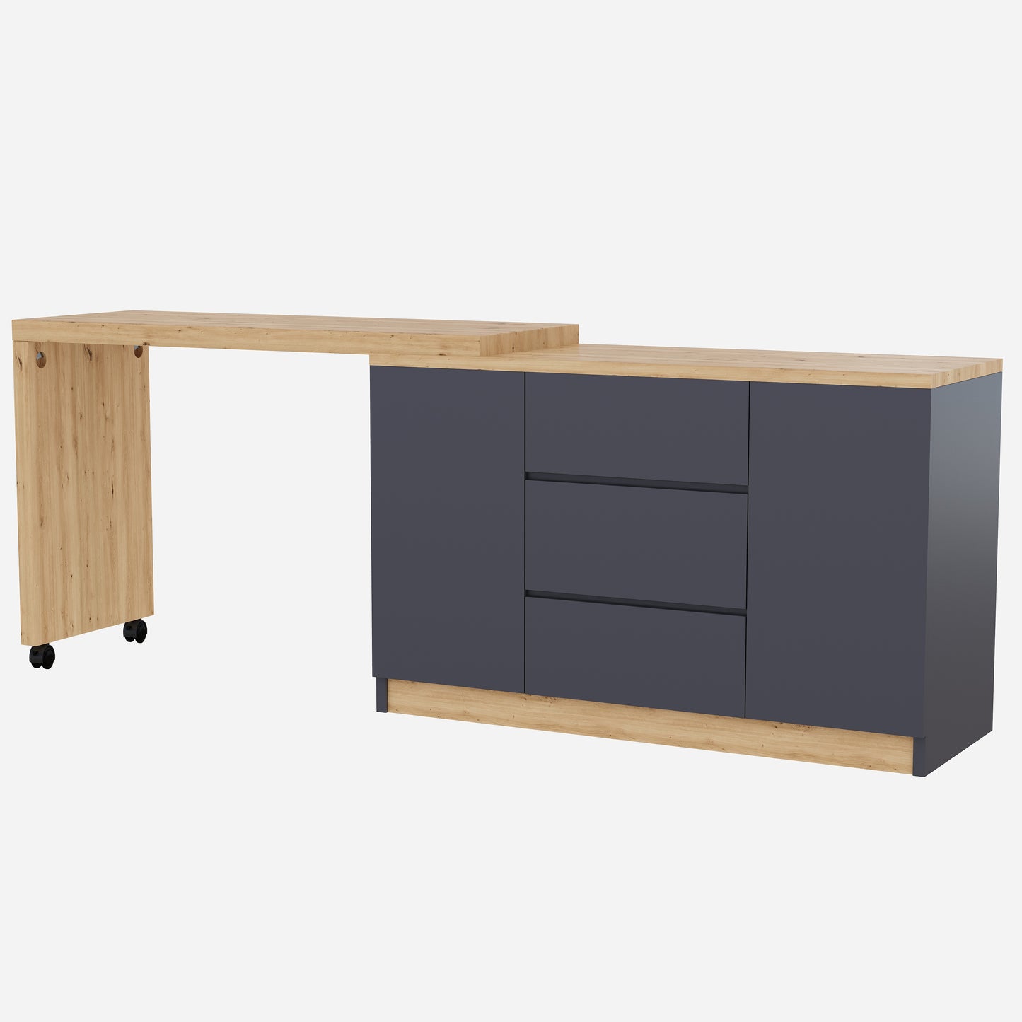 Desk With Lockable Castors  Multifunctional Design, 4 Cm Thicker, Swivel Table Top, Lockable In Place, Grey Oak, Foldable Desk, Corner Desk, Sideboard, Thick Material