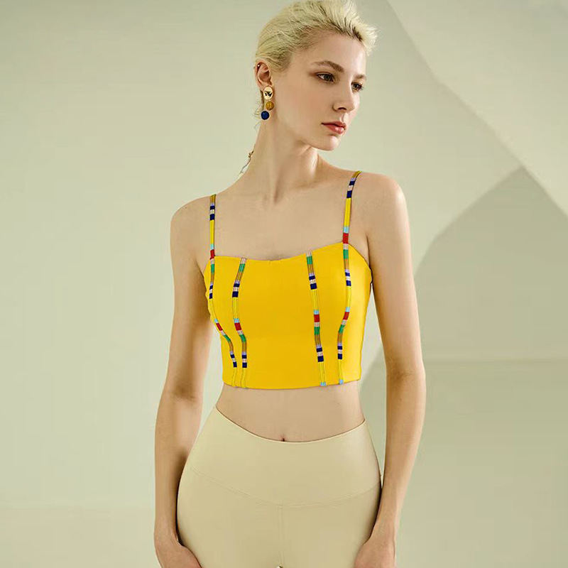 Colorful Thread Stitching Nude Feel Fashion Exercise Bra Vest Yoga Clothes Suit