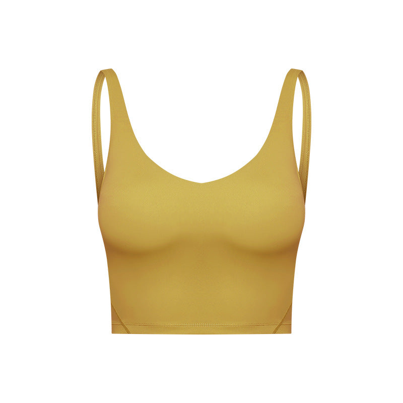 Summer Pure Color Ribbon Chest Pad Nude Feel Back-shaping Running Fitness