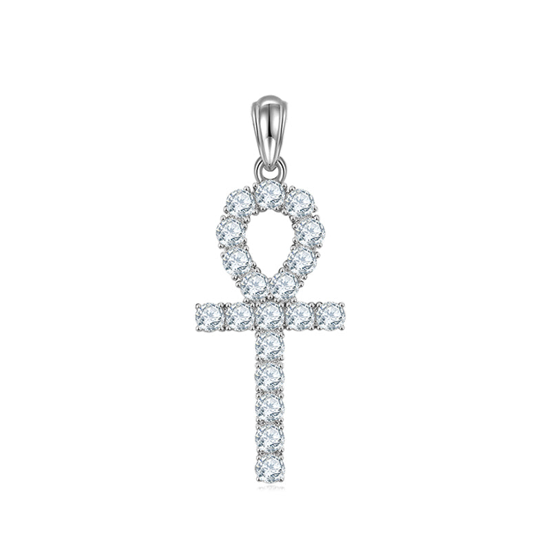 S925 Sterling Silver 19pcs D Color VVS1 Moissanite Ankh Pendant 3&5.6&9.1g No Chain Platinum Plated GRA Certified Gift Box