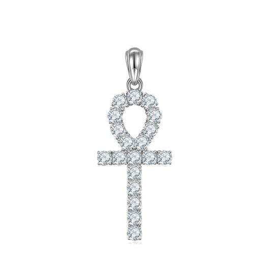 S925 Sterling Silver 19pcs D Color VVS1 Moissanite Ankh Pendant 3&5.6&9.1g No Chain Platinum Plated GRA Certified Gift Box