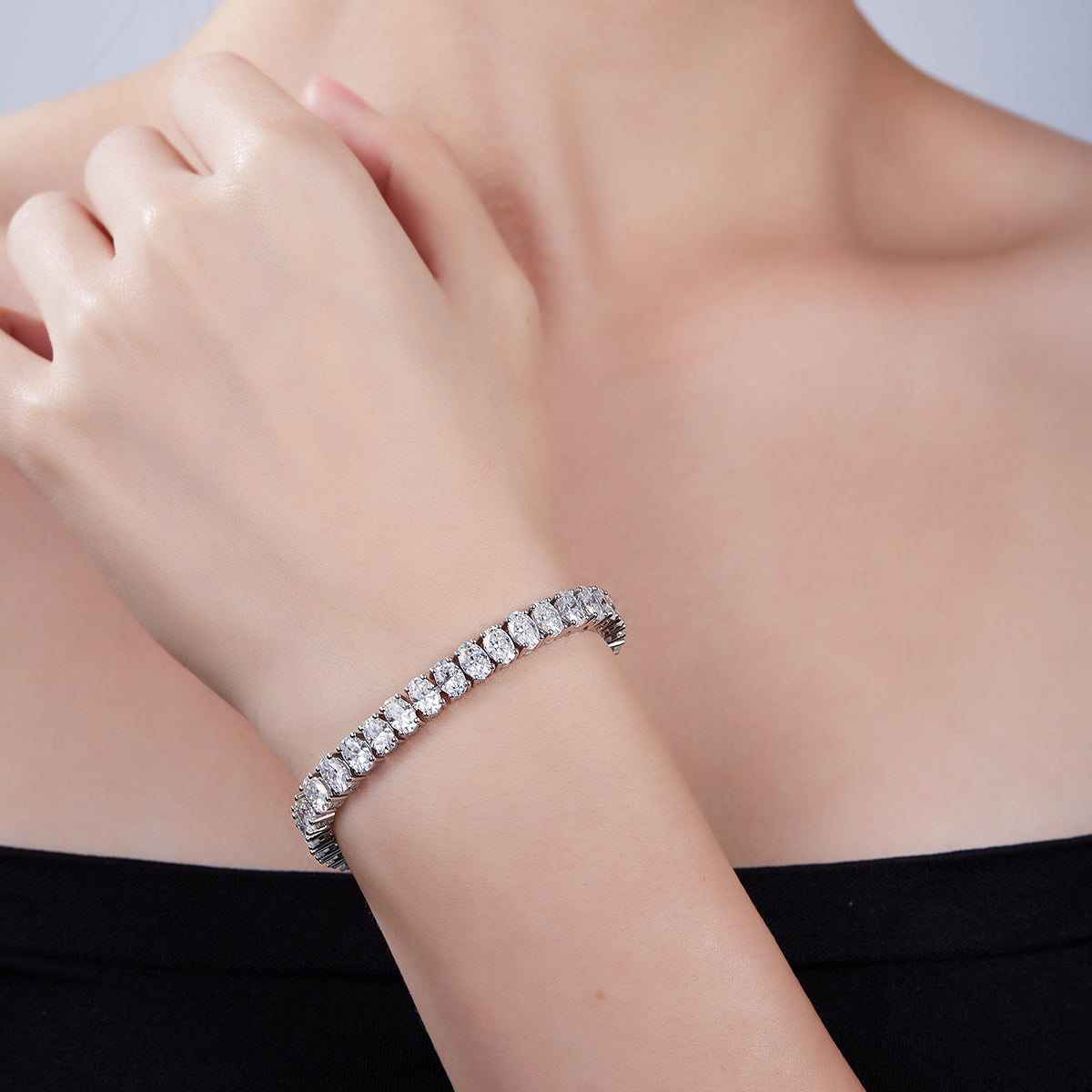 S925 Sterling Silver 6x4mm Oval Cut Moissanite Tennis Bracelet D Color VVS1 16-18-20cm GRA Certified Platinum Plated Gift Box