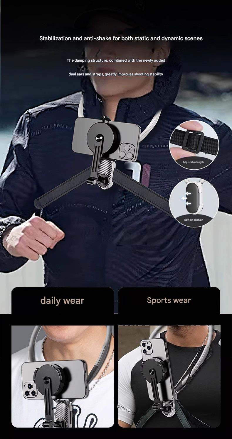 Magnetic Neck Strap Mount For Mobile Live Streaming With Anti-Shake Shooting Original-Angle Action Camera Mount For Cycling Photography