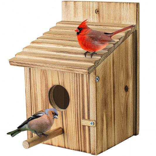 Wooden Bird House For Outside, Hanging Natural Wood Birdhouse With Perch, 1.5in Entrance & Side Clean-Out Door For Bluebirds, Wrens And Finches, Garden Decor
