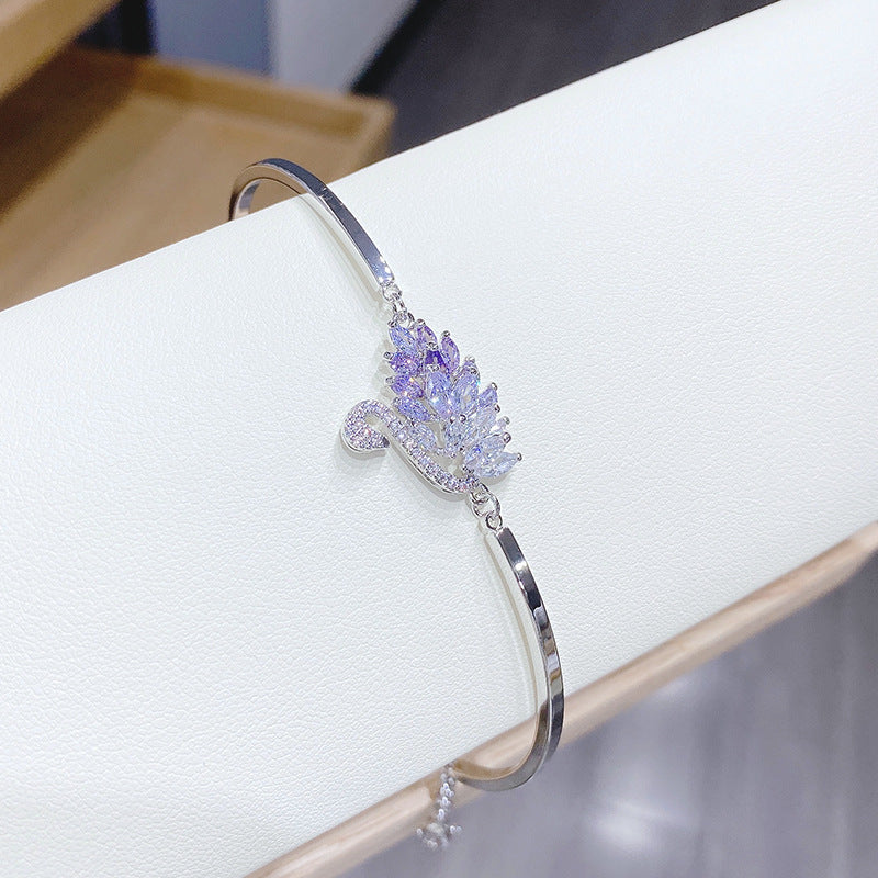 Gradient Swan Multicolor Zircon Bangle Japanese Style Mori Chic Elegant Fashion Wrist Accessory