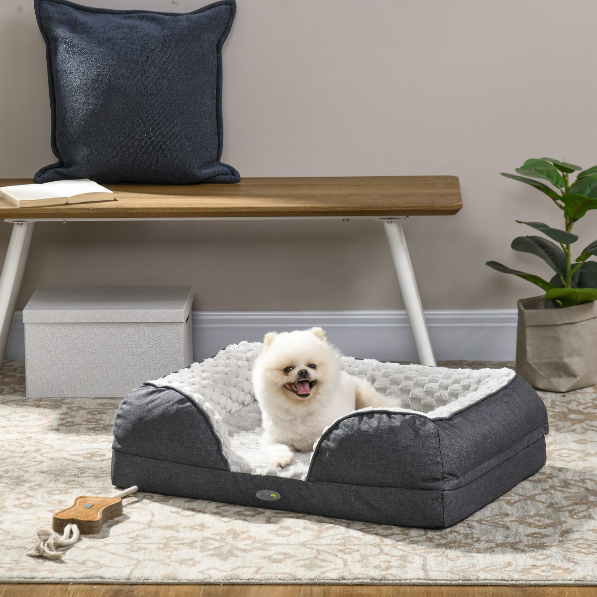 PawHut Calming Dog Bed Pet Mattress W/ Removable Cover, Anti-Slip Bottom, For Small Dogs, 70L X 50W X 18Hcm - Charcoal Grey