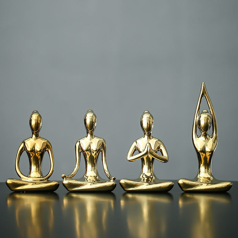 Minimalist Creative Gold Plated Yoga Girl Small Ornaments