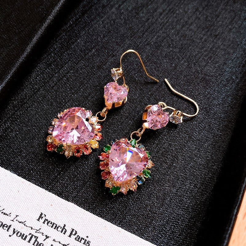 Silver Needle Sweet Heart Earrings Women Flower Cat Eye Pearl Studs Premium Fashion Jewelry