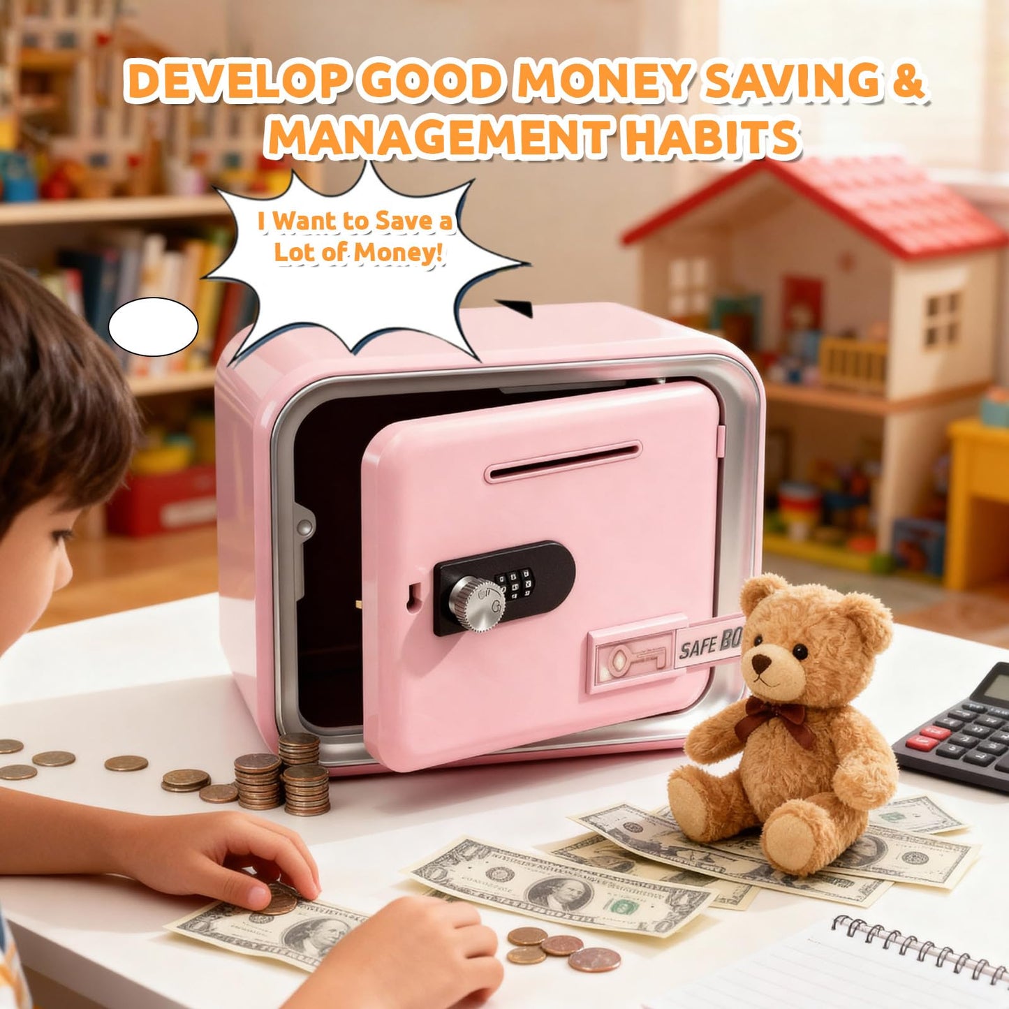 Pink Combination Lock Piggy Bank  Children's Money Bank Gift Fostering Saving Habits