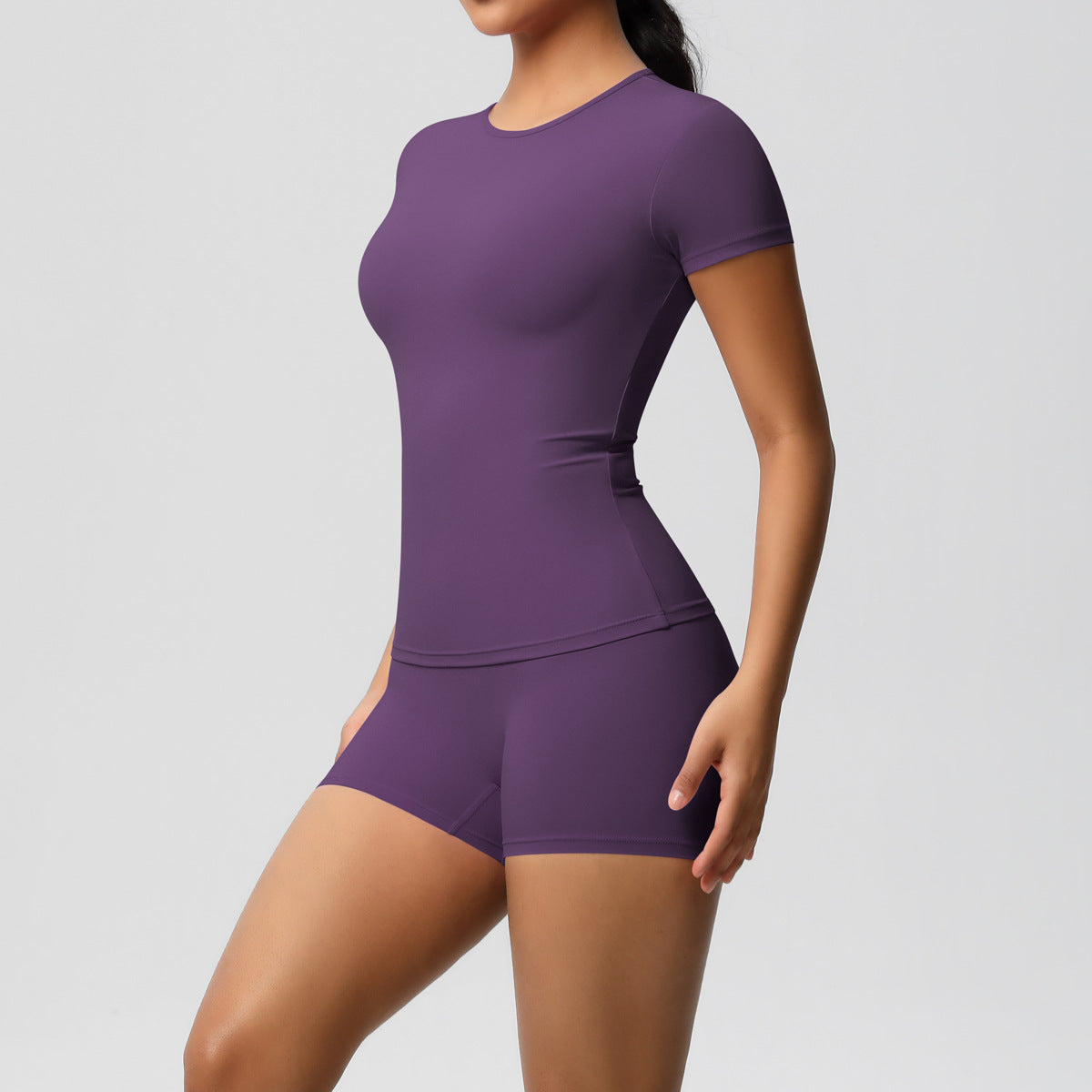 Slimming Stretchy T-Shirt And Fitness Shorts Set For Women