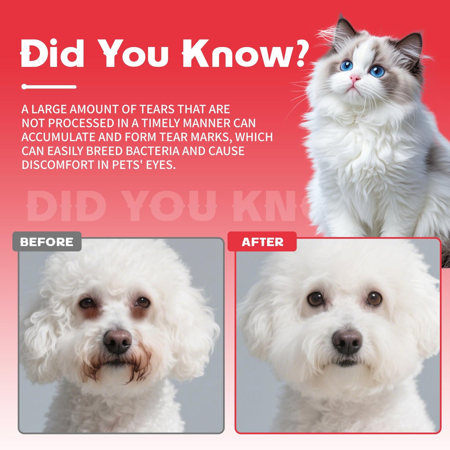 Pet Tear Stain Removal Powder - Natural And Gentle Formula, Eye And Fur Care, Tear Stain Removal And Brightening, An Essential Product For Pet Eye Cleaning.