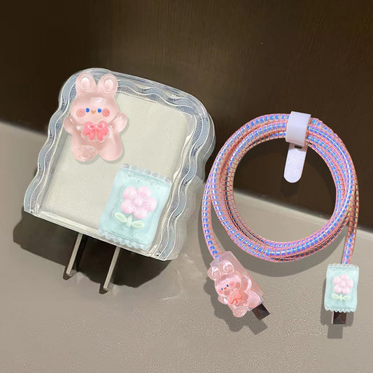 3D Patch Star And Wave Design Protective Case For 20W Chargers Charging Heads And Data Cables