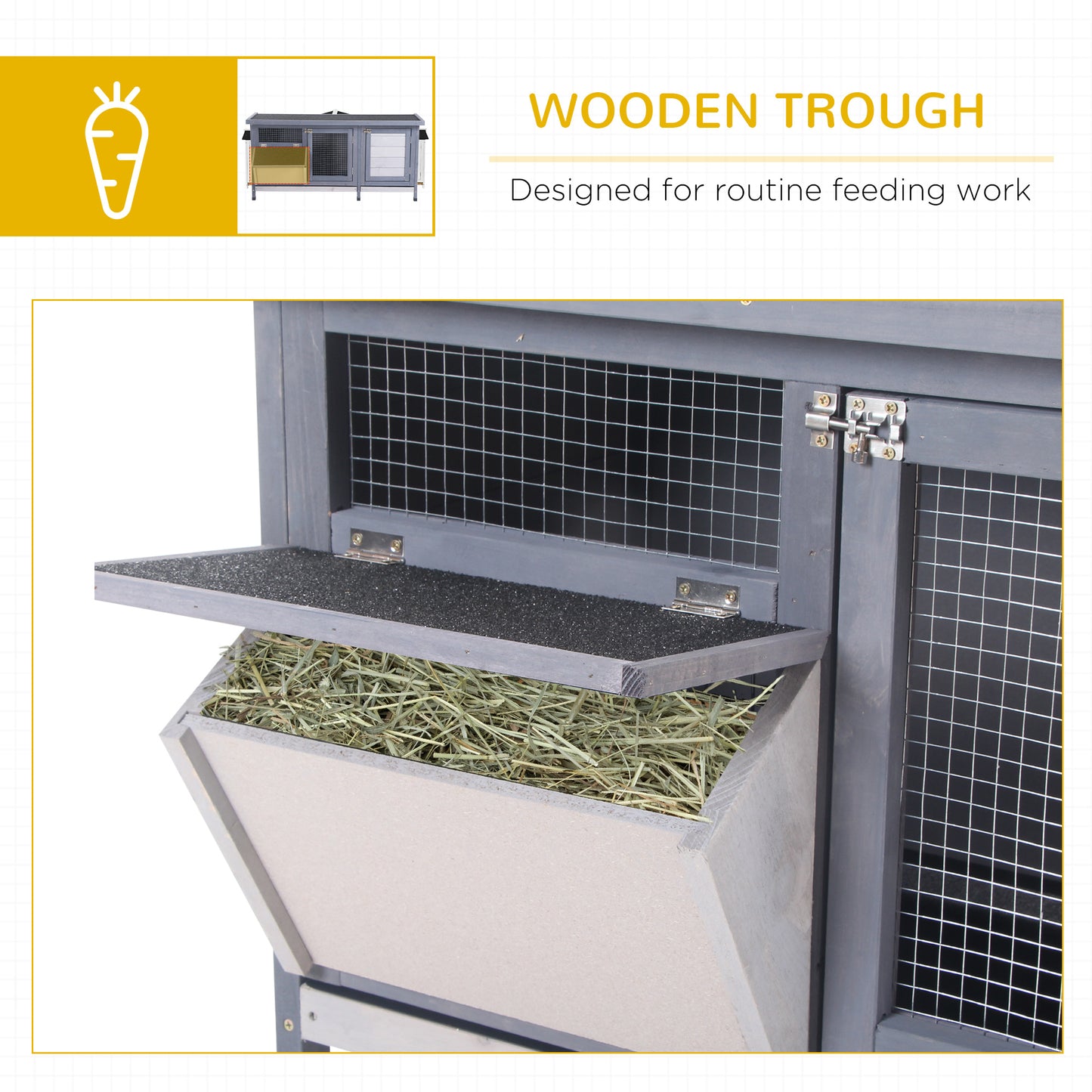 Wooden Rabbit Hutch Bunny Hutch Cage Guinea Pig With Waterproof Roof, No Leak Tray And Feeding Trough, For Rabbits, Chickens, Ducks, Indoor/Outdoor, Gray