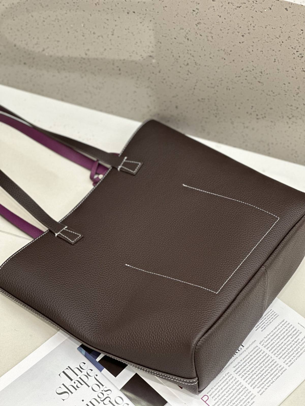 2026 New Korean Style Double-Sided Shoulder Bag TC Top Layer Cowhide Bucket Bag Large Capacity Open-Top Underarm Bag