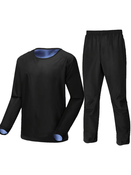 Sauna Suit With Trousers For Men Long Sleeve Heat Trapping Sweat Suit Joggers Weight Loss Body Shaper Hot Workout Gym Compression Shirts With Pants