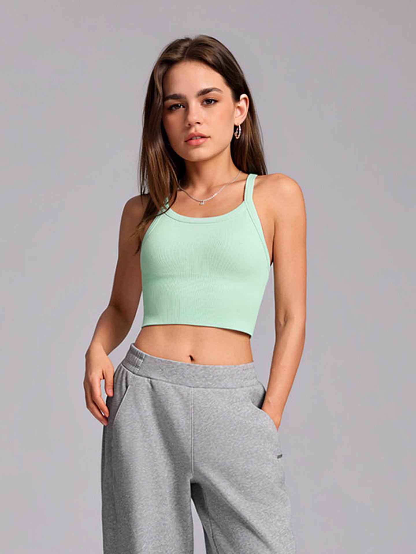 Seamless Yoga Tank Top With Built-in Pads For European & American Styles, No Need For Separate Bra, Cross Strap Sports Underwear For Women Workout & Fitness