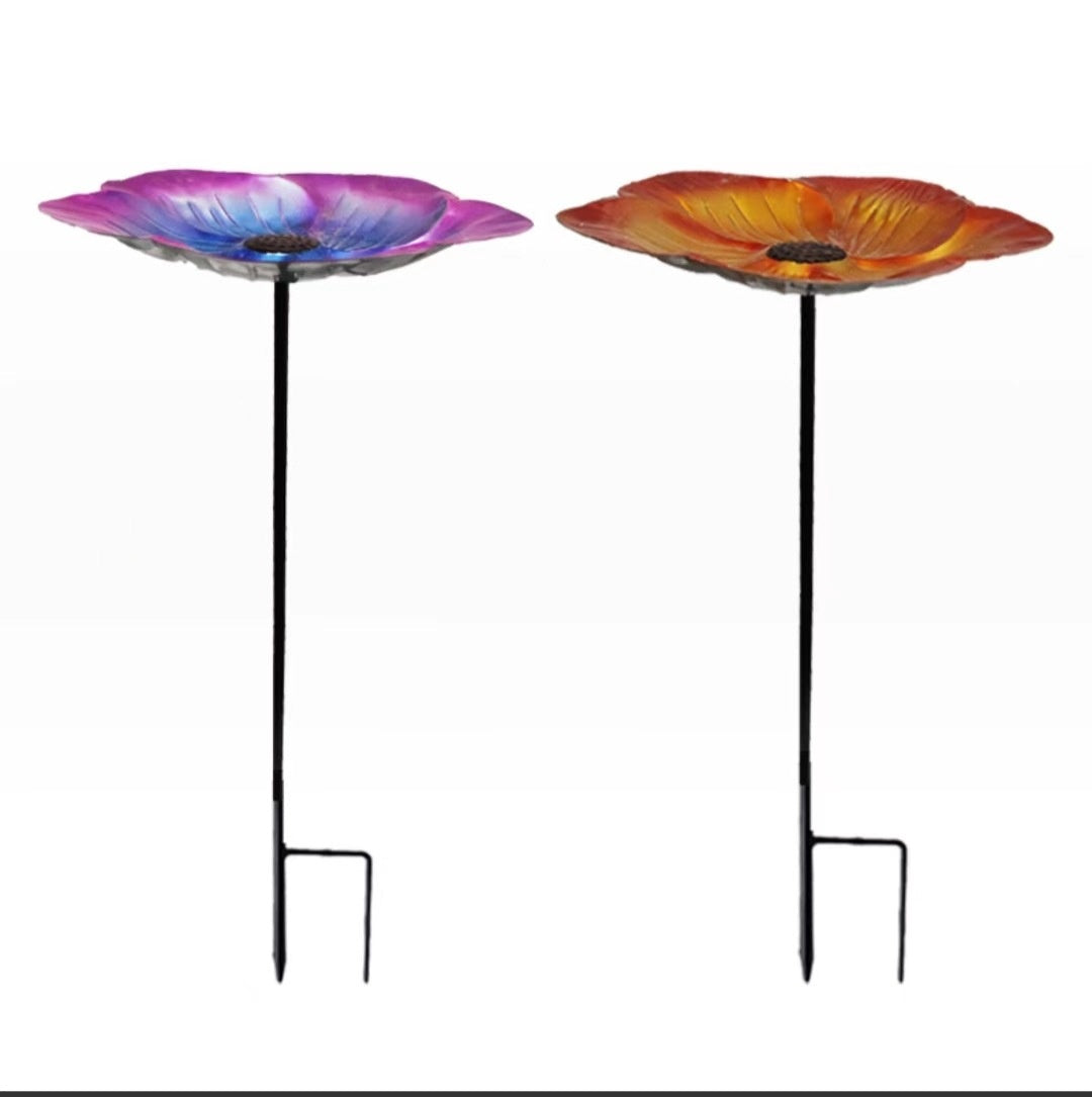 Ground-mounted Metal Flower Bird Bath Shepherds Hook Bird Feeder