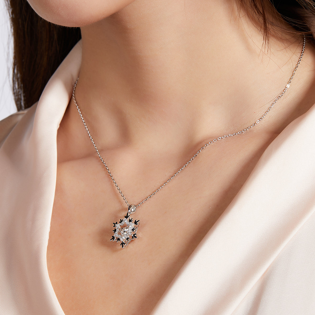 S925 Sterling Silver 0.5ct D Color VVS1 Moissanite Snowflake Necklace 45cm Platinum Plated Pave Design GRA Certified Gift Box
