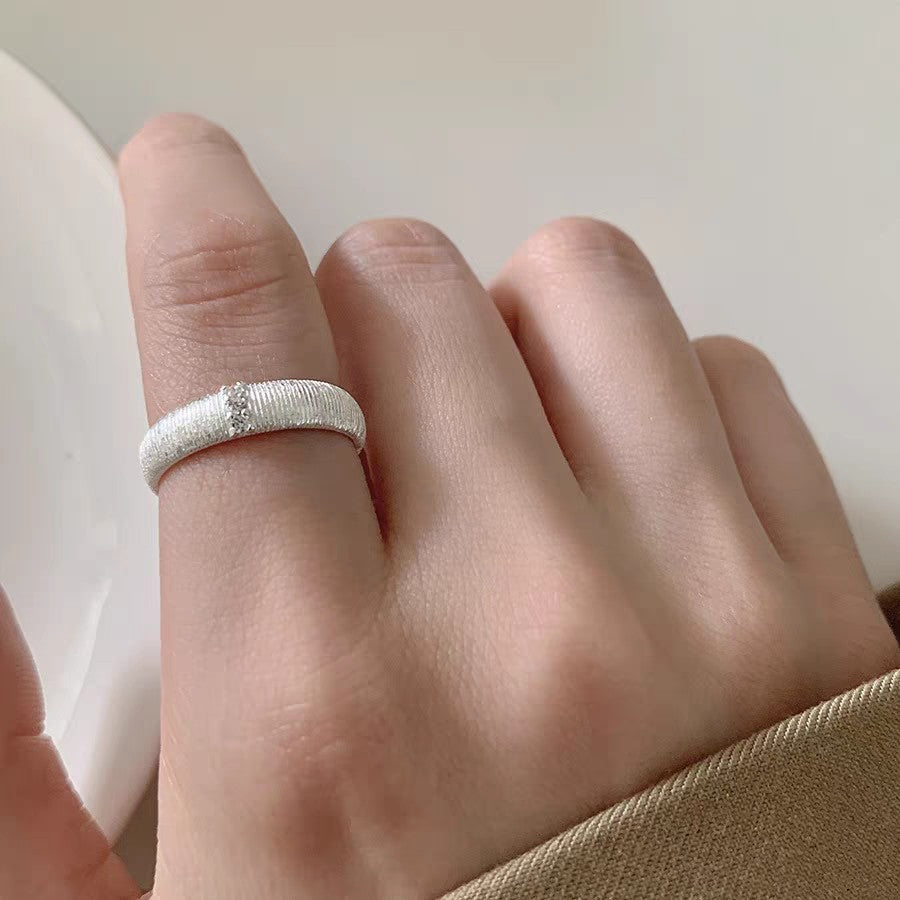 1pc 999 Sterling Silver Brushed Zircon Open Ring, Minimalist & Elegant Style, Perfect For Daily, Dating & Gifting, Ideal Valentine's Gift